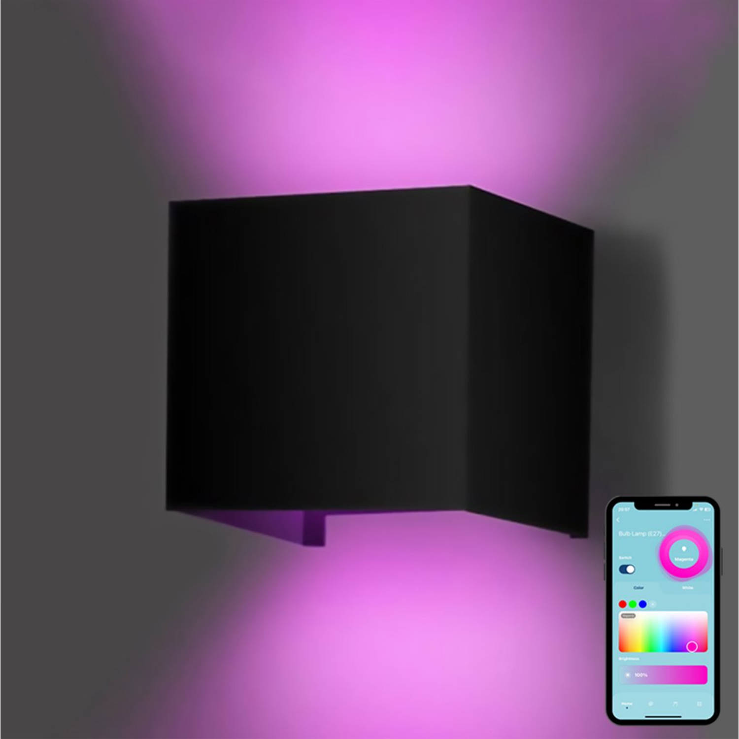 Gologi Slimme Wandlamp Binnen-Buiten Lamp Zwart Smart Lamp Waterdicht Energiezuinig-Roestvrij RGB Me