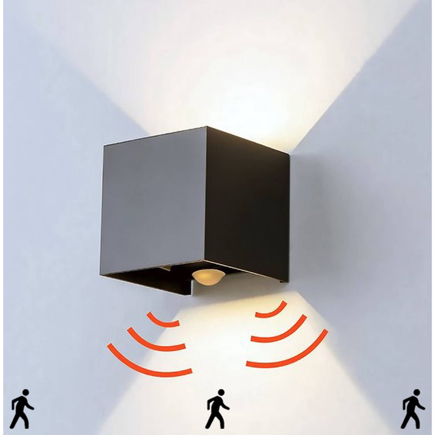 Goliving buitenlamp met bewegingssensor Wandlamp zwart binnen-buiten Kubuslamp Waterdichte LED Energ