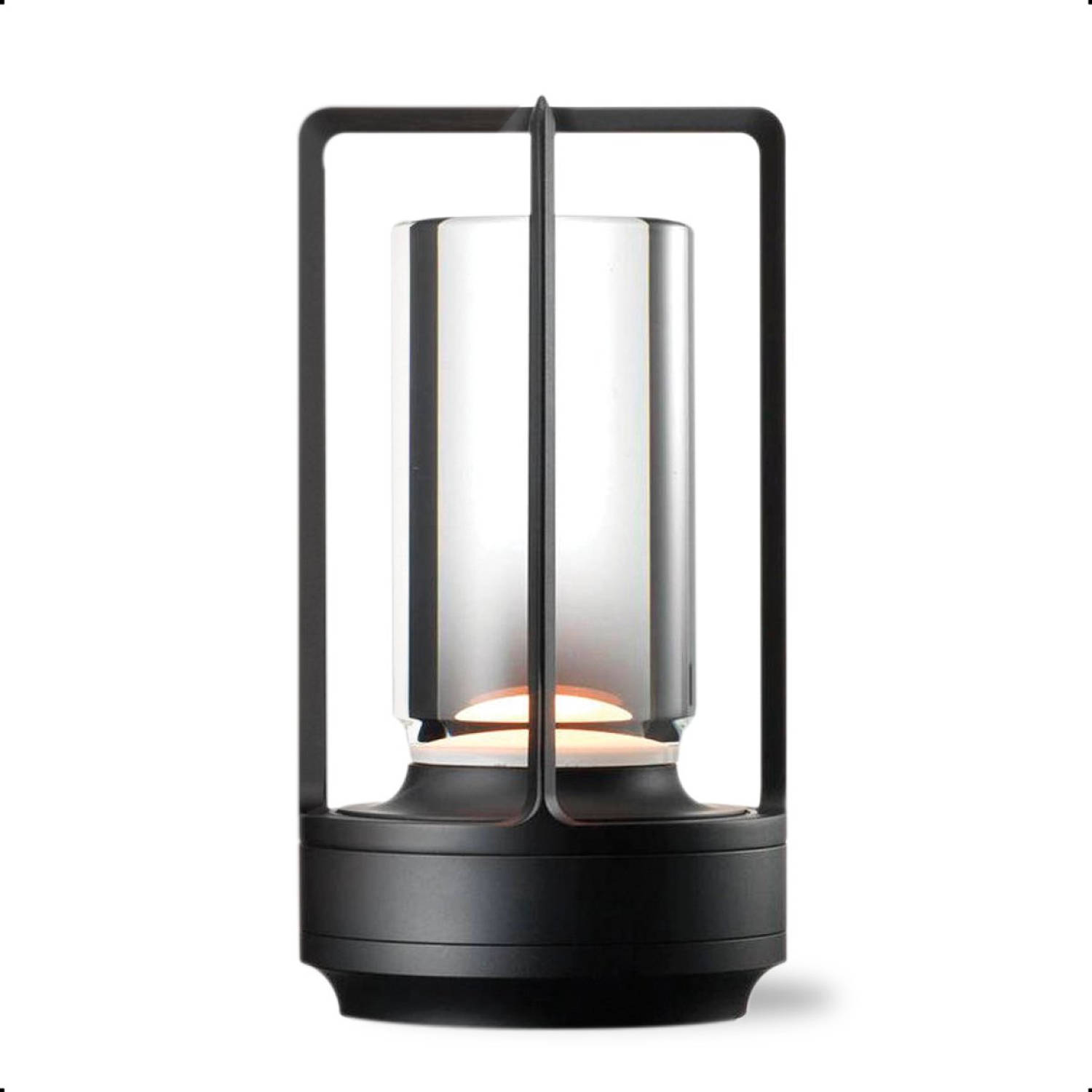 Goliving Tafellamp Oplaadbaar - Lantaarn - Draadloos en dimbaar - Moderne touch lamp - 17.5 cm - Zwart
