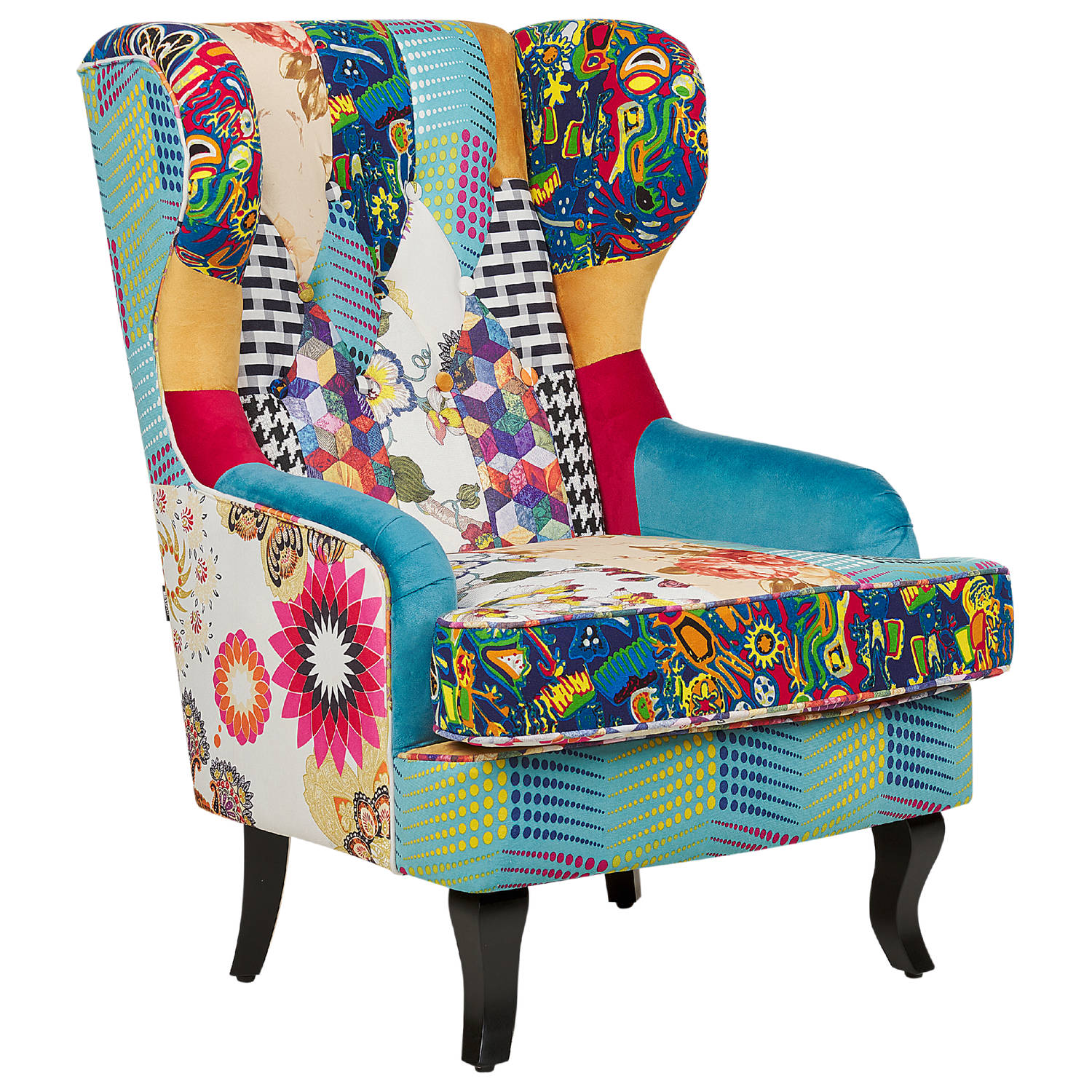 MOLDE - Chesterfield fauteuil - Patchwork/Blauw - Polyester