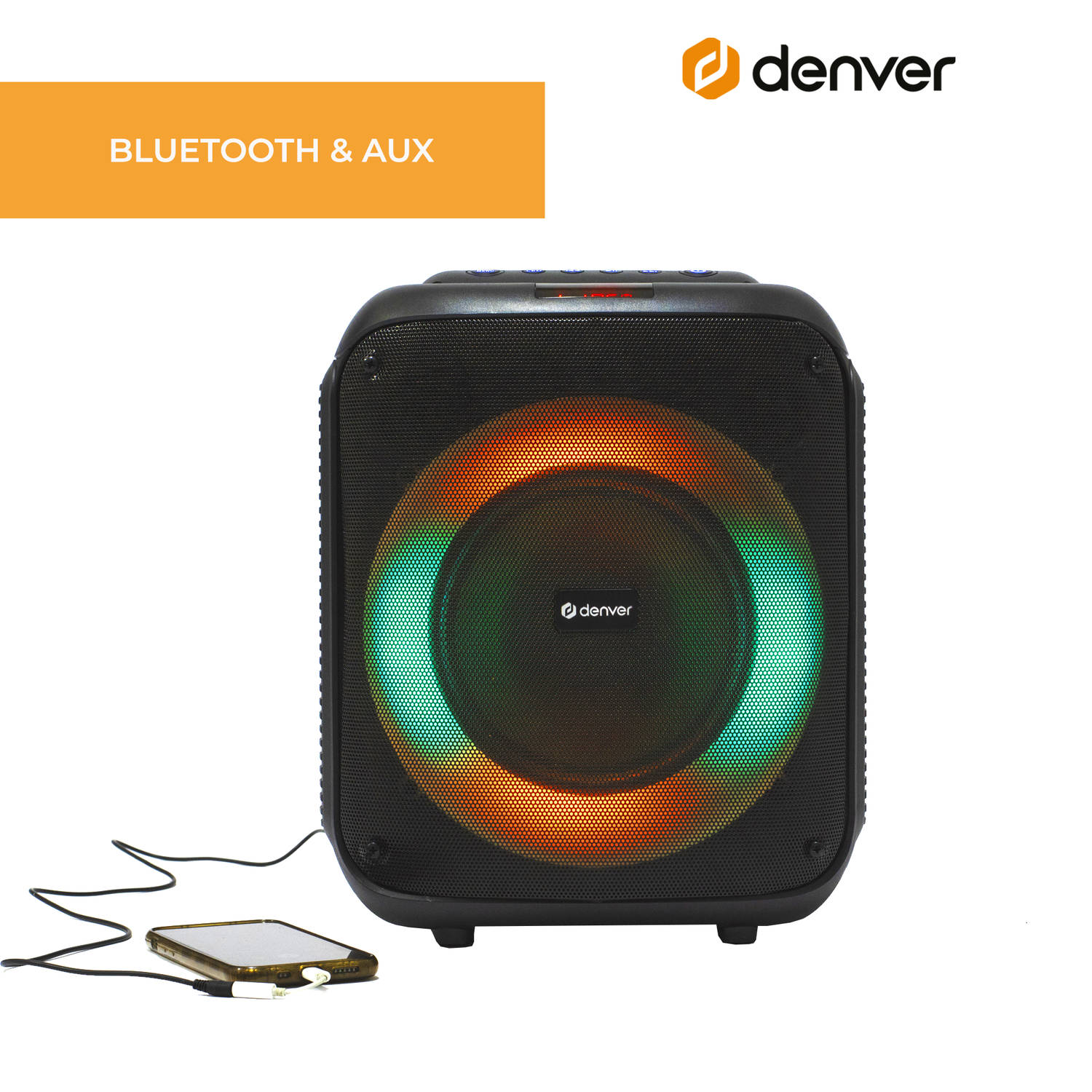 Box - Incl. Bluetooth - Discolichten Party Aansluiting Afstandsbediening - Microfoon Blokker Speaker - | - Zwart BPS250 Denver