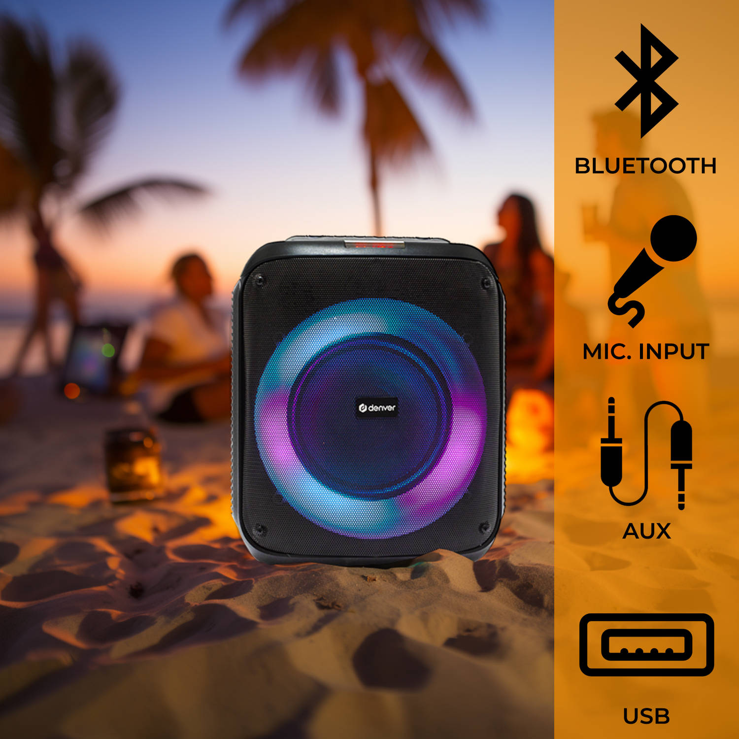 Denver Bluetooth Zwart Afstandsbediening - - | BPS250 - - Microfoon Discolichten Aansluiting - Party Box Speaker Incl. Blokker