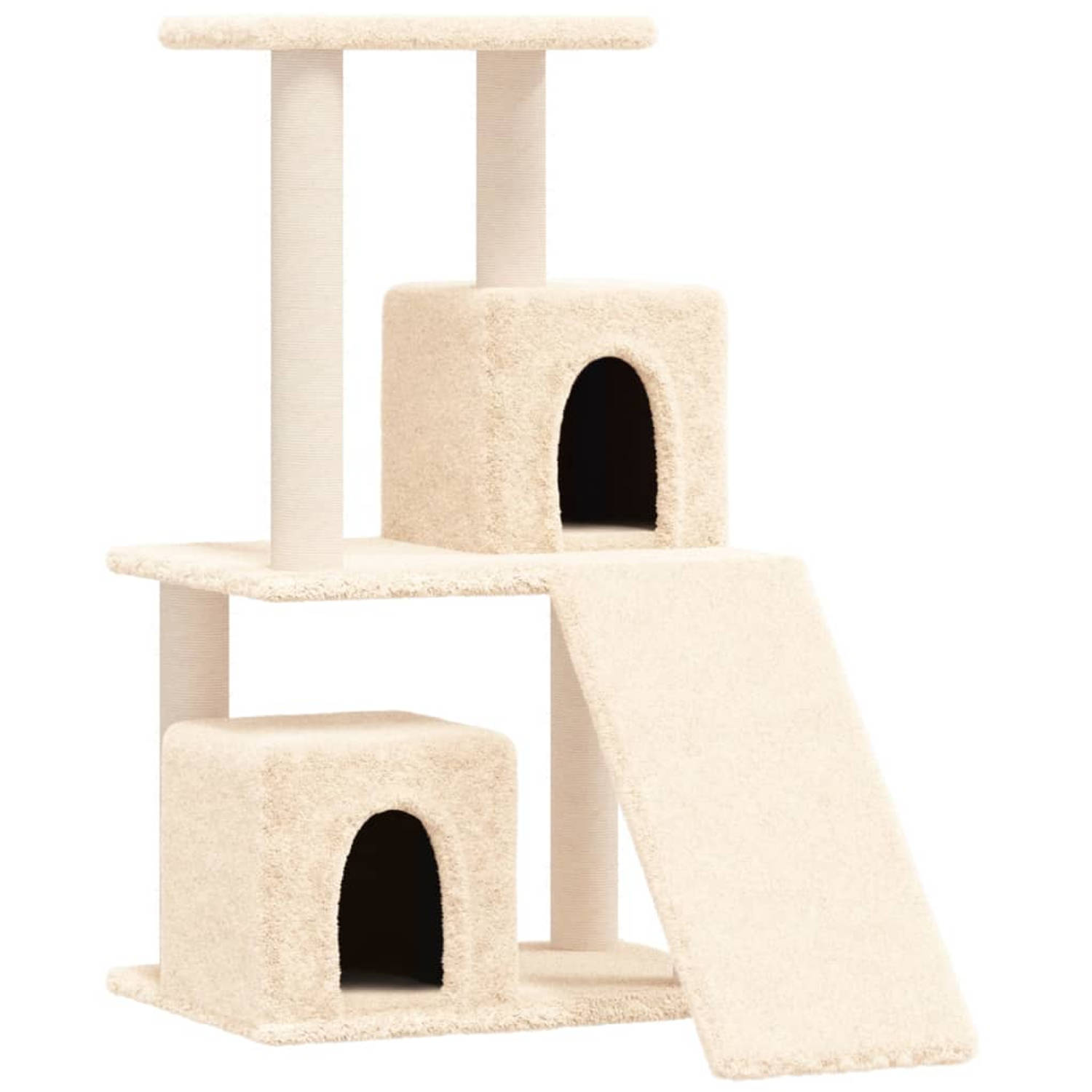 The Living Store Kattenmeubel - Alles-in-één - 47.5 x 66 x 82 cm - Met huisjes - trapje en platform - Zacht pluche - Natuurlijke sisal krabpalen