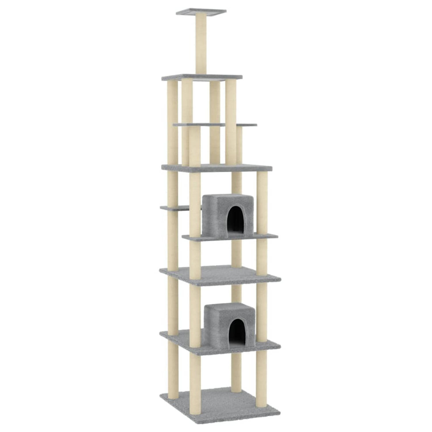 The Living Store Kattenboom - Lichtgrijs - 48x60x216 cm - Luxe kattenmeubel met meerdere niveaus - huisjes - krabpalen en plateaus