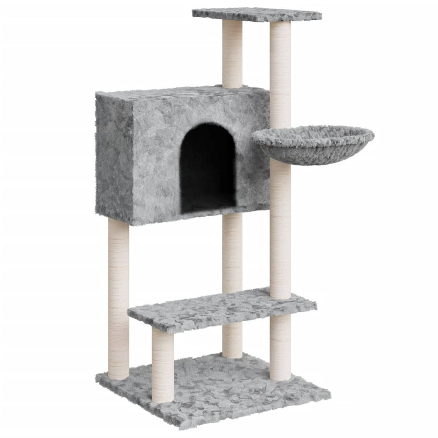 The Living Store Kattenboom Luxe - Kattenmeubel met meerdere niveaus - Comfortabel pluche - Duurzaam sisaltouw - Lichtgrijs - 61 x 61 x 108.5 cm