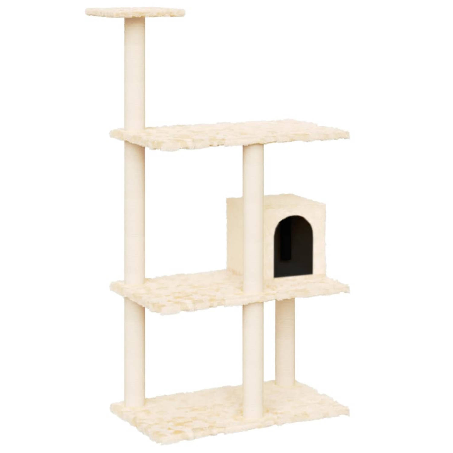 The Living Store Kattenboom - Speel- en Rustplek voor Katten - 61 x 35 x 119 cm - Met huisje en platforms - Comfortabel pluche - Duurzaam sisaltouw - Inclusief montagehandleiding