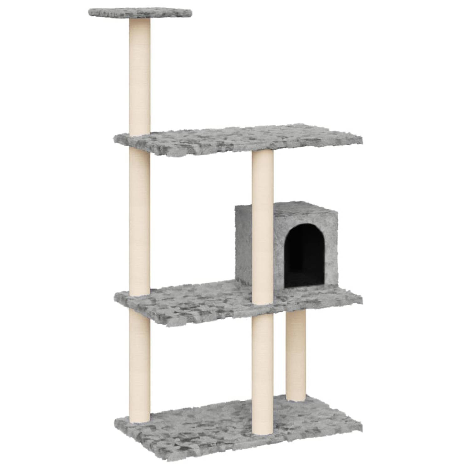 The Living Store Kattenboom - Luxe - Meerdere niveaus - Comfortabel pluche - Duurzaam sisaltouw - Lichtgrijs - 61x35x119 cm