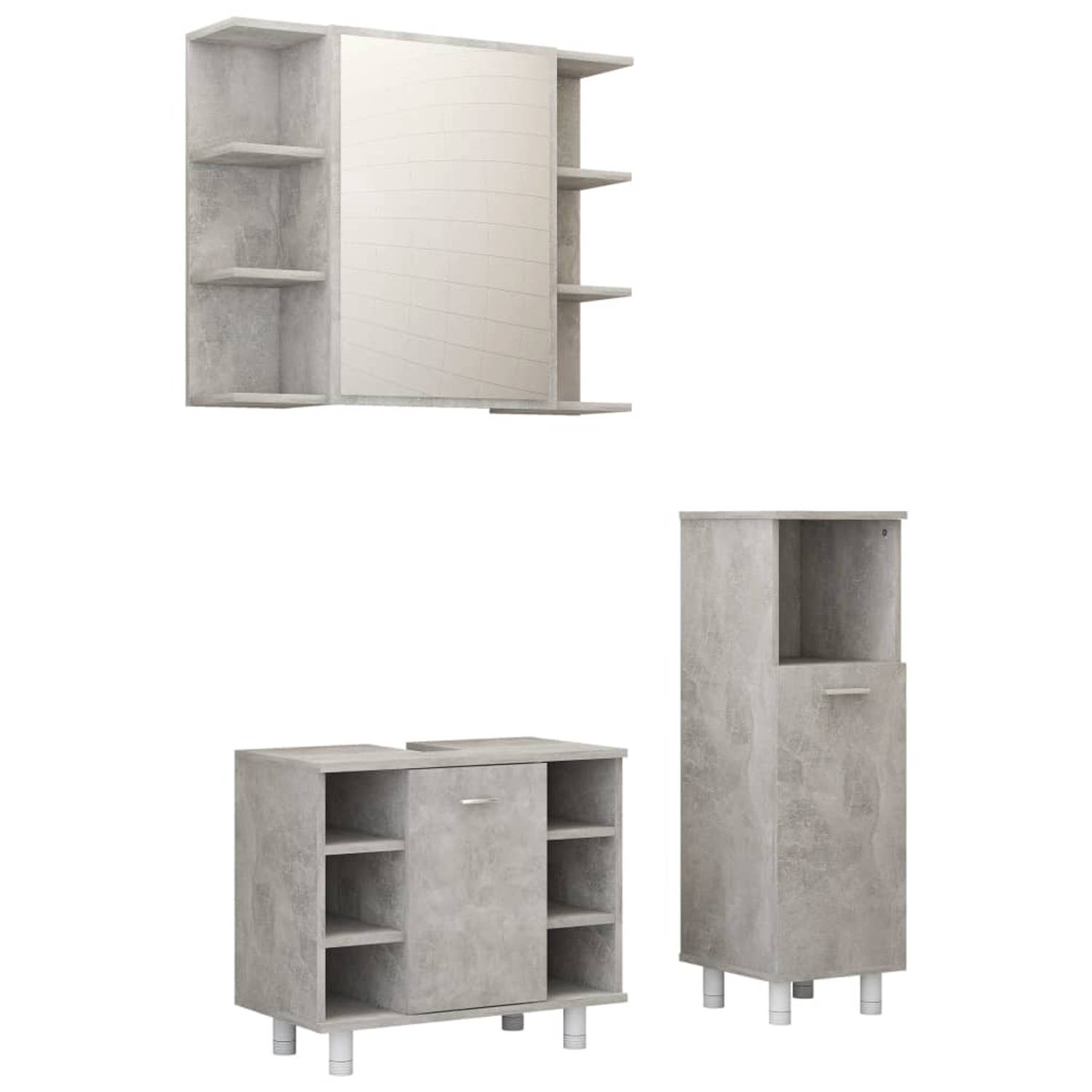 The Living Store Badkamerset - medium kast - wastafelkast en spiegelkast - betongrijs - gemaakt van hoogwaardig spaanplaat - diverse afmetingen - eenvoudig te reinigen - montage ve