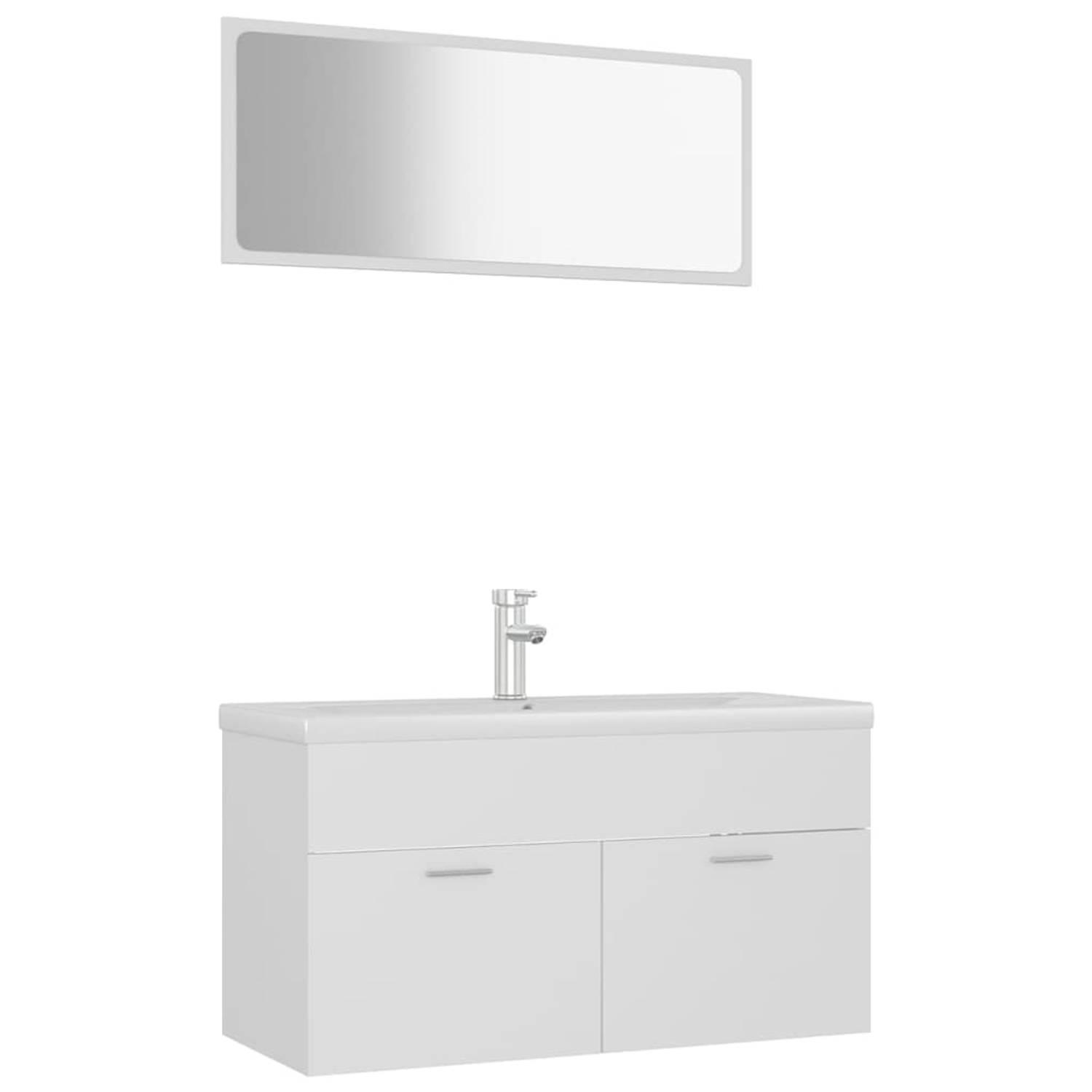 The Living Store Badkamermeubelset - wit - 90x38.5x46 cm - keramiek - 91x39.5x18.5 cm - spaanplaat en acryl - 90x1.5x37 cm - incl - wastafelkast - inbouwwastafel en spiegel