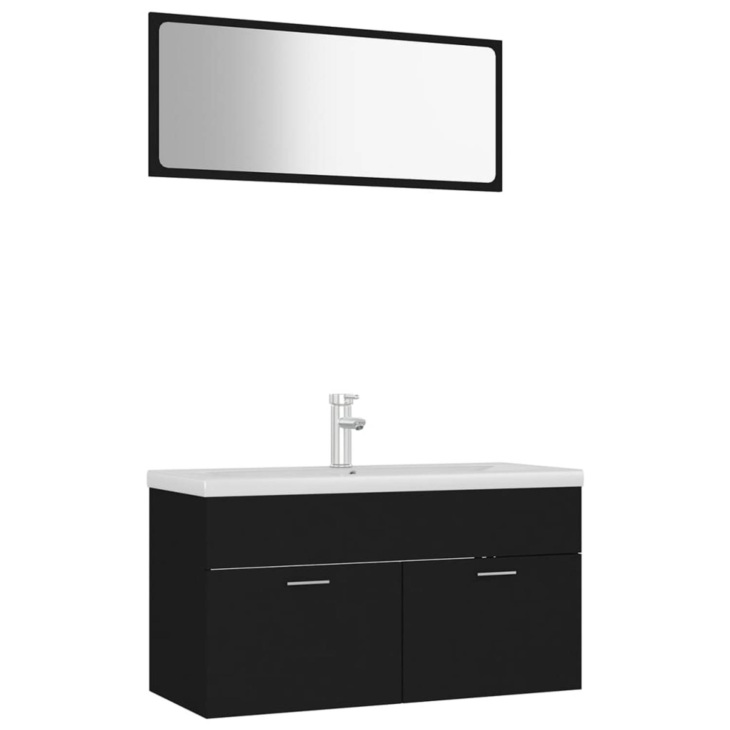The Living Store Badkamermeubelset - zwart - 90 x 38.5 x 46 cm - keramiek - 91 x 39.5 x 18.5 cm - overloop - zwart - 90 x 1.5 x 37 cm - montage vereist