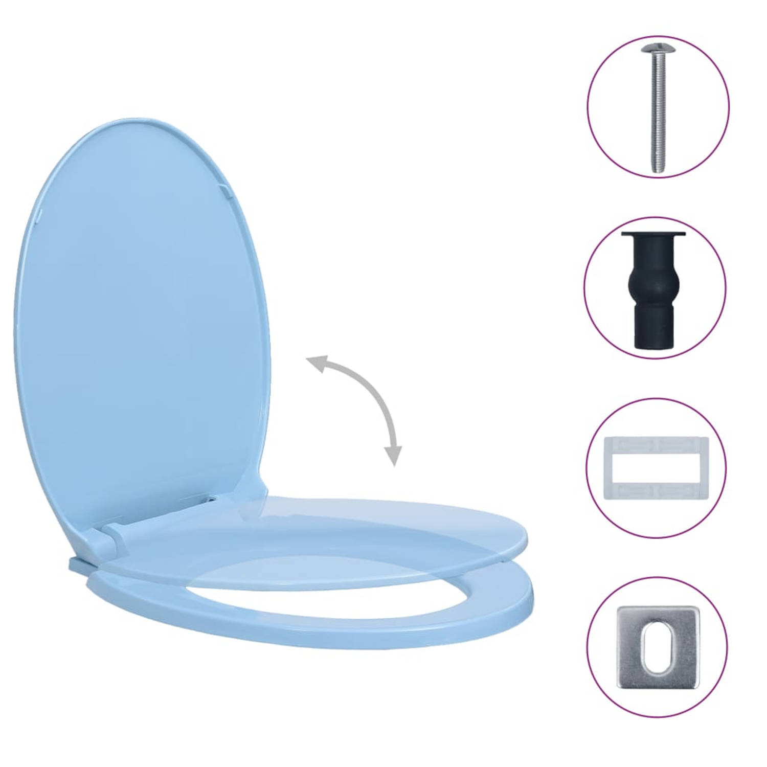 The Living Store Toiletbril Blauw Ovaal 46 x 34 cm - Soft-close Quick-release - Geschikt voor alle reguliere toiletpotten