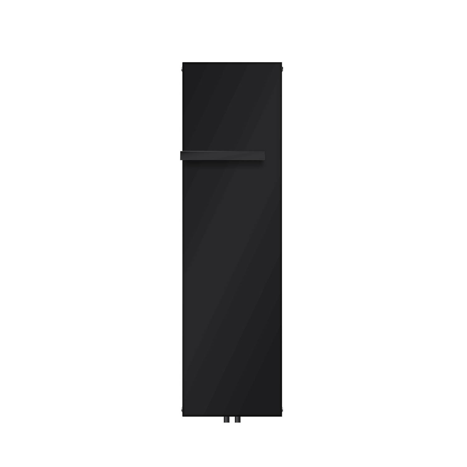 Badkamerradiator vlak enkellaags 1600x452 mm zwart mat met middenaansluiting incl. 1x handdoekbeugel LuxeBath