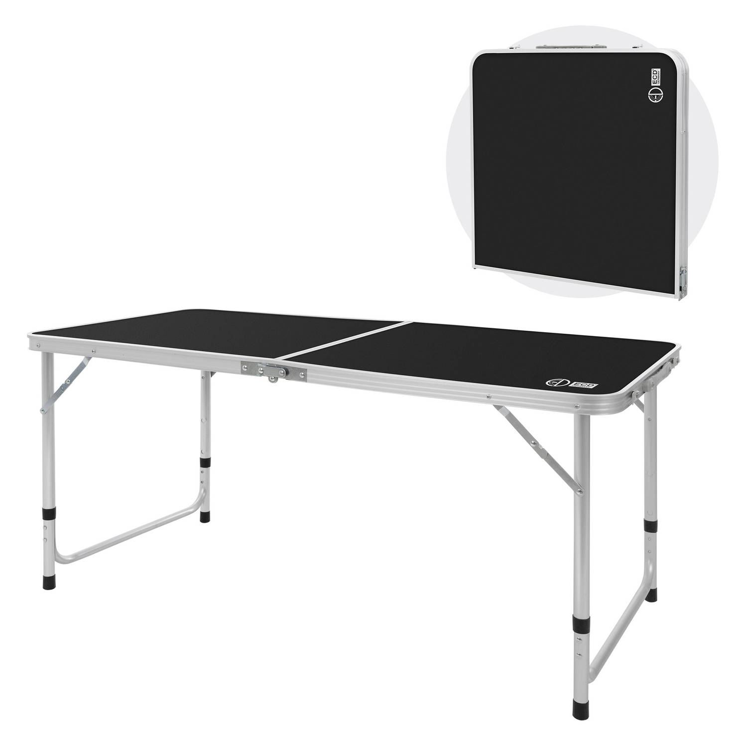 ECD Germany aluminium campingtafel klaptafel, in hoogte verstelbaar 120x60x54-70 cm, zwart, HDPE plaat