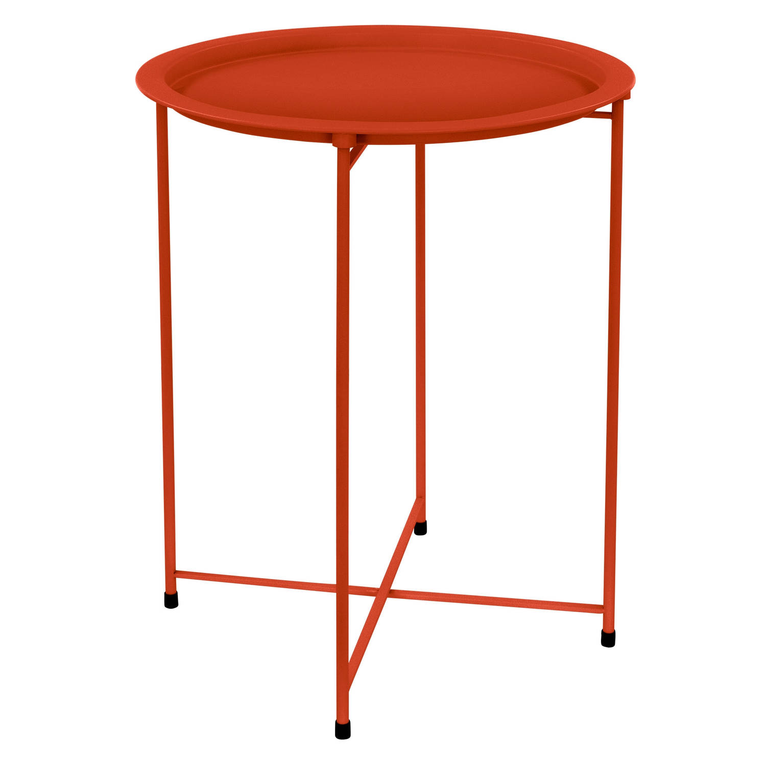 ML-Design Bijzettafel rond Ø43xH52 cm van metaal, rood, salontafel met afneembaar dienblad, inklapbaar, stabiel, woonkamertafel salontafel nachtkastje tuintafel, voor drankjes & sn