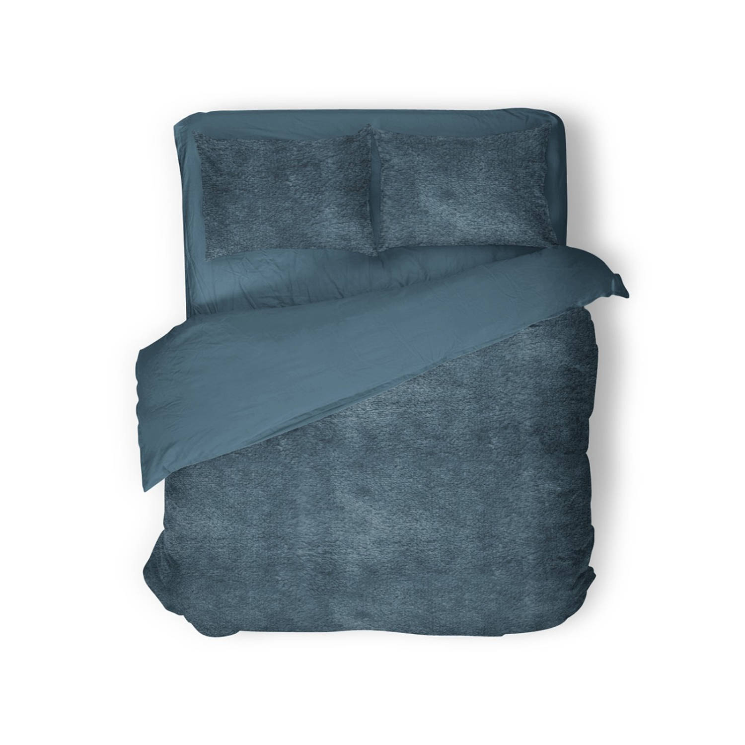 Eleganzzz Dekbedovertrek Flanel Fleece - Steel Blue - Dekbedovertrek 240x200/220cm - 100% flanel fleece - Lits Jumeaux dekbedovertrekken