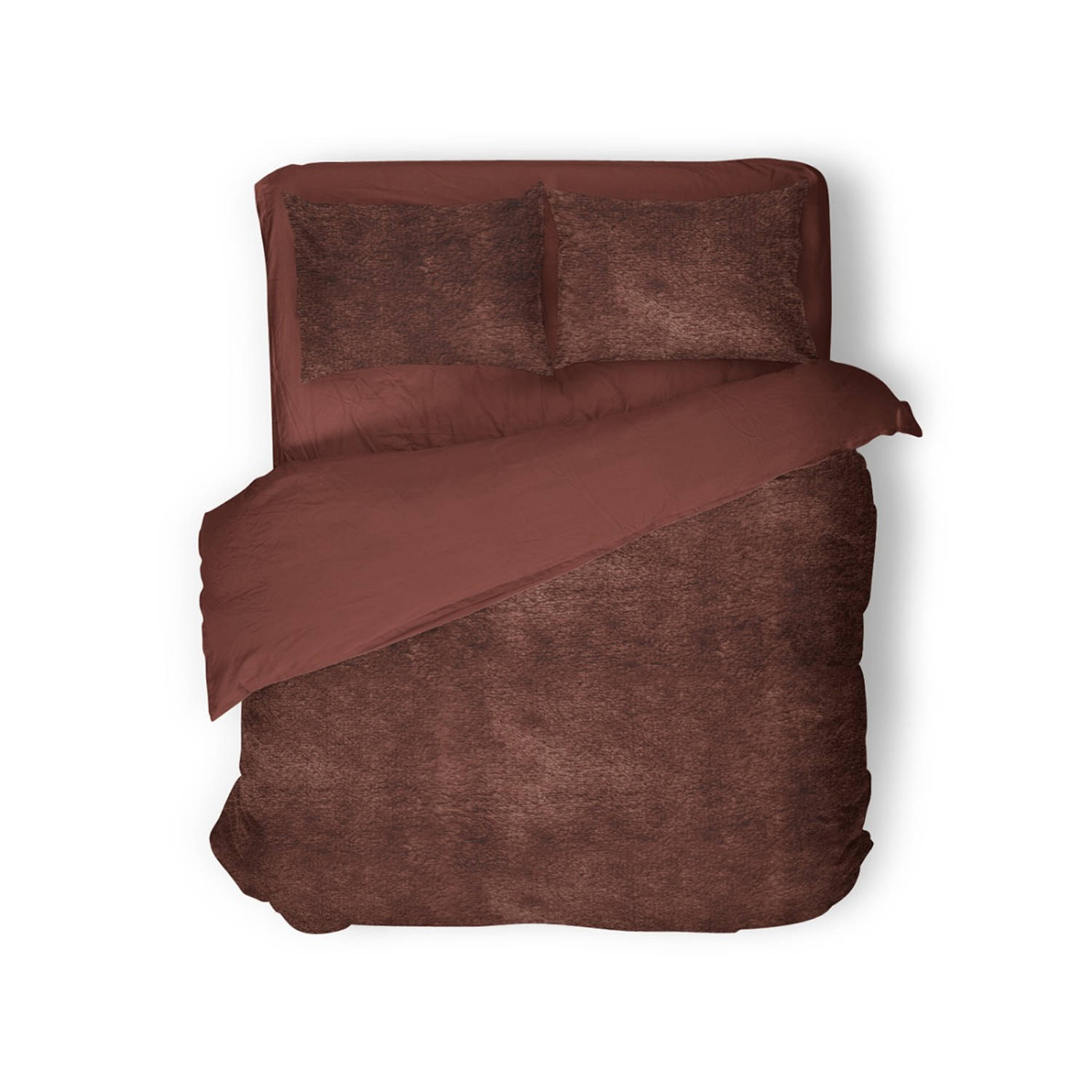 Eleganzzz Dekbedovertrek Flanel Fleece roze bruin 200x200-220cm