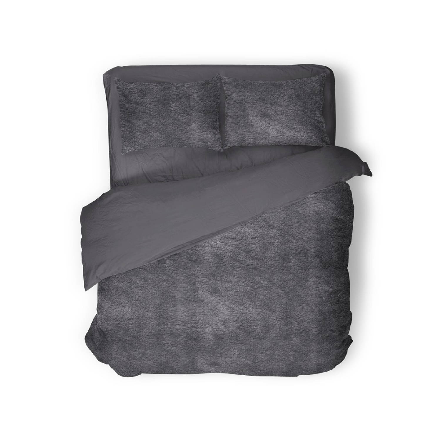 Eleganzzz Dekbedovertrek Flanel Fleece - Dark Grey - Dekbedovertrek 240x200/220cm - 100% flanel fleece - Lits Jumeaux dekbedovertrekken