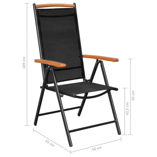 The Living Store Tuinset - Aluminium - Zwart - 185x90x74cm - 8 stoelen