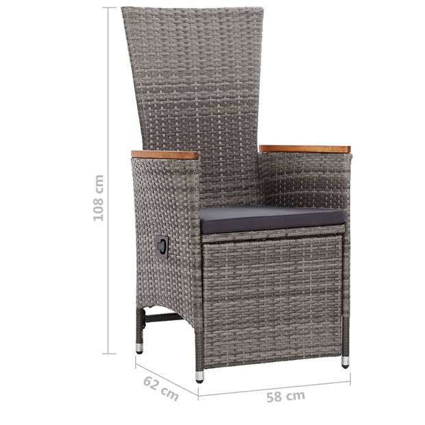 The Living Store Tuinset - Acacia - Eettafel (150-200x100x74cm) - Verstelbare stoelen - Grijs