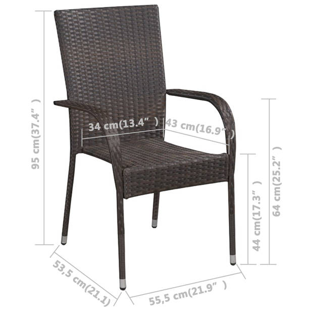 The Living Store Tuinset - Acaciahout - PE-rattan - Bruin - 85x85x74 cm - Massief acaciahout