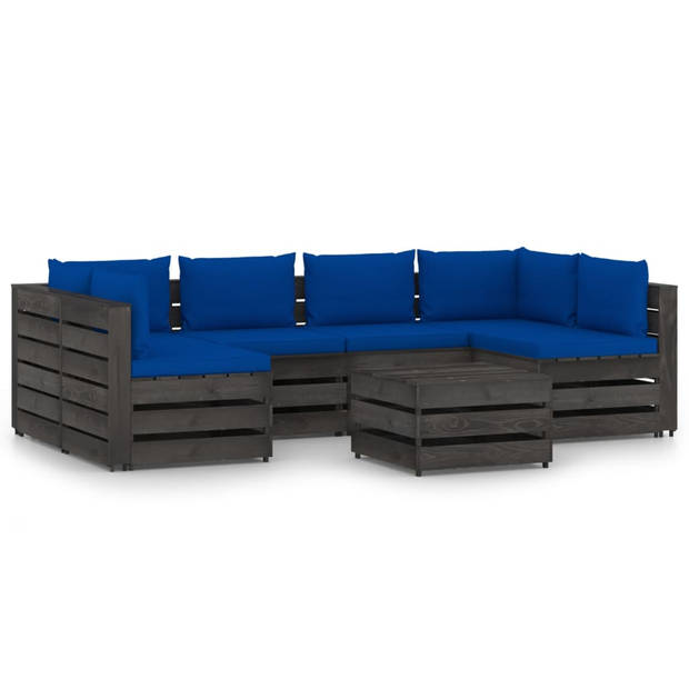 The Living Store Loungeset Pallet - Grenenhout - 69 x 70 x 66 cm - Blauw kussen