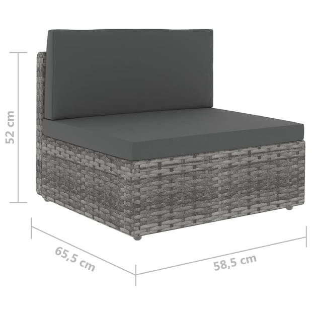 vidaXL 6-delige Loungeset met kussens poly rattan grijs