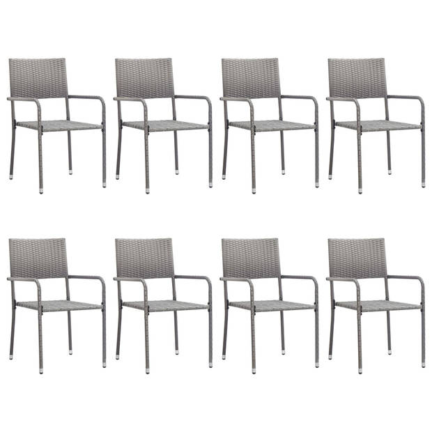 The Living Store Poly rattan tuinset - eettafel 170x80x74 cm - glazen tafelblad - 8 stapelbare stoelen -