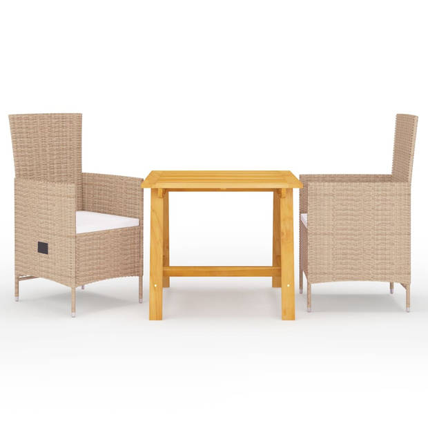 The Living Store Tuinset - Acaciahouten eettafel en verstelbare stoelen - Beige ratan - Afmetingen tafel- 88x88x74 cm -