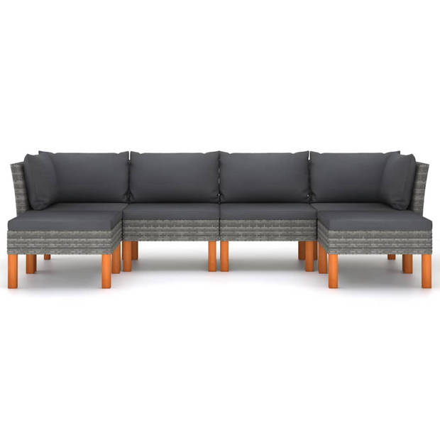 vidaXL 6-delige Loungeset met kussens poly rattan grijs