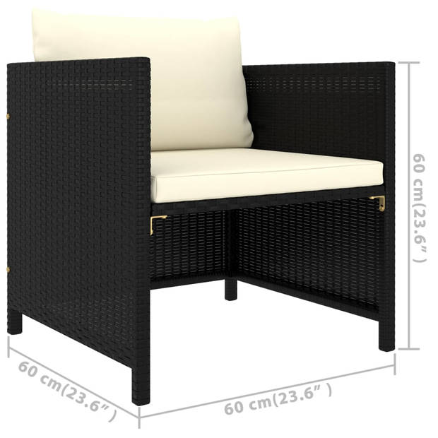 vidaXL 5-delige Loungeset met kussens poly rattan zwart