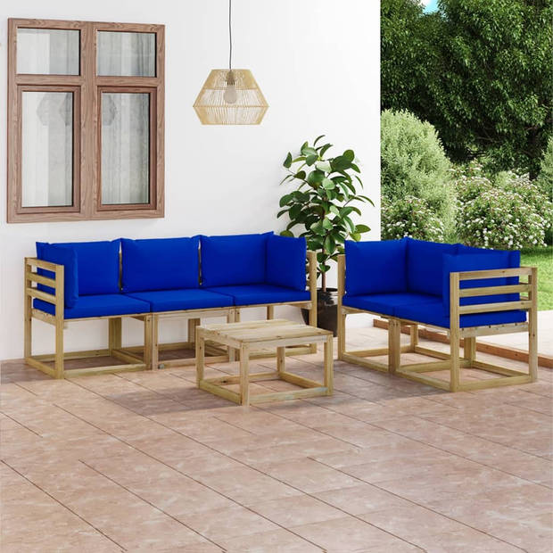 vidaXL 6-delige Loungeset met blauwe kussens