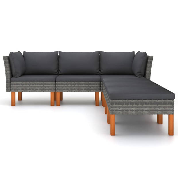 vidaXL 6-delige Loungeset met kussens poly rattan grijs