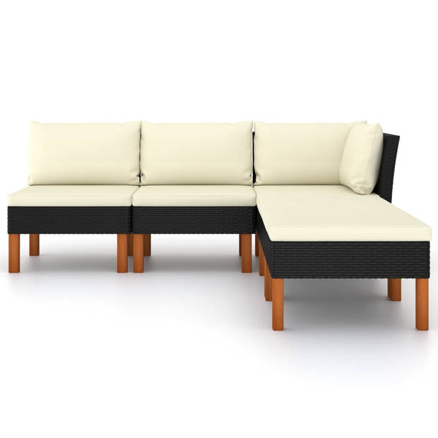 vidaXL 5-delige Loungeset met kussens poly rattan zwart