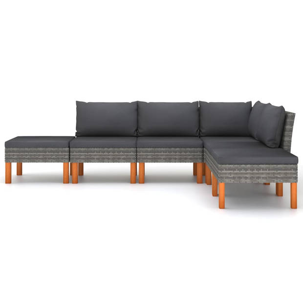 vidaXL 6-delige Loungeset met kussens poly rattan grijs