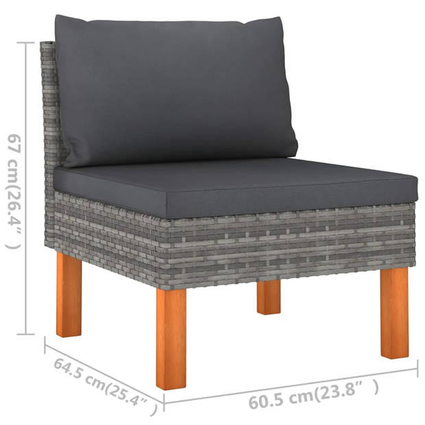 vidaXL 6-delige Loungeset met kussens poly rattan grijs