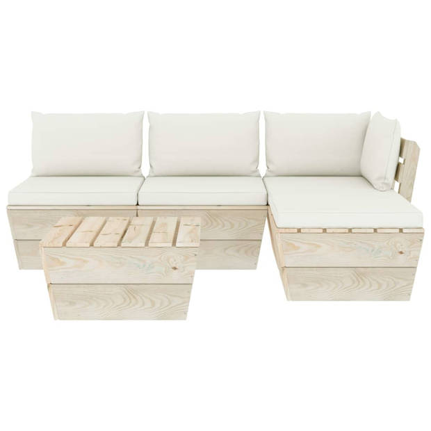 vidaXL 5-delige Loungeset met kussens pallet vurenhout