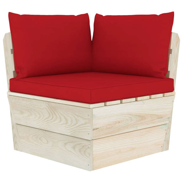 The Living Store Pallet Bank - Hoekbank en Middenbank - Rood Kussen - Geïmpregneerd Vurenhout - 60x60x65cm