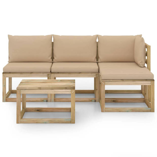 vidaXL 5-delige Loungeset met beige kussens