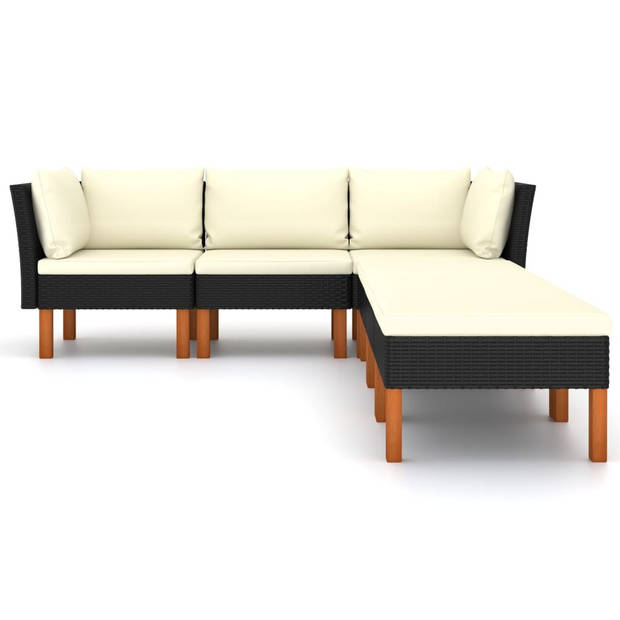 vidaXL 6-delige Loungeset met kussens poly rattan zwart