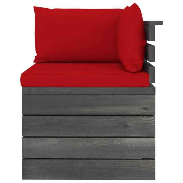 The Living Store Pallet loungeset - Tuinmeubelset massief grenenhout - Rood kussen - Modulair design - Montage vereist