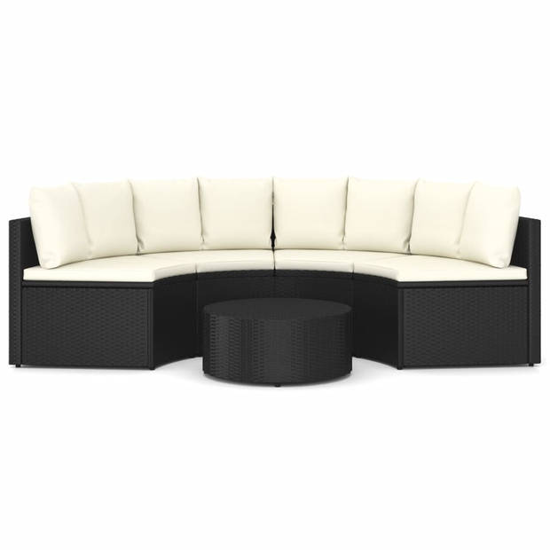 vidaXL 5-delige Loungeset met kussens poly rattan zwart