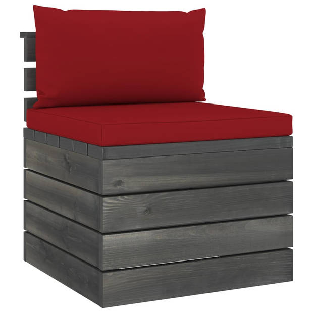 The Living Store Pallet Loungeset - Grenenhout - Modulair - 60x65x71.5 cm - Wijnrode kussens