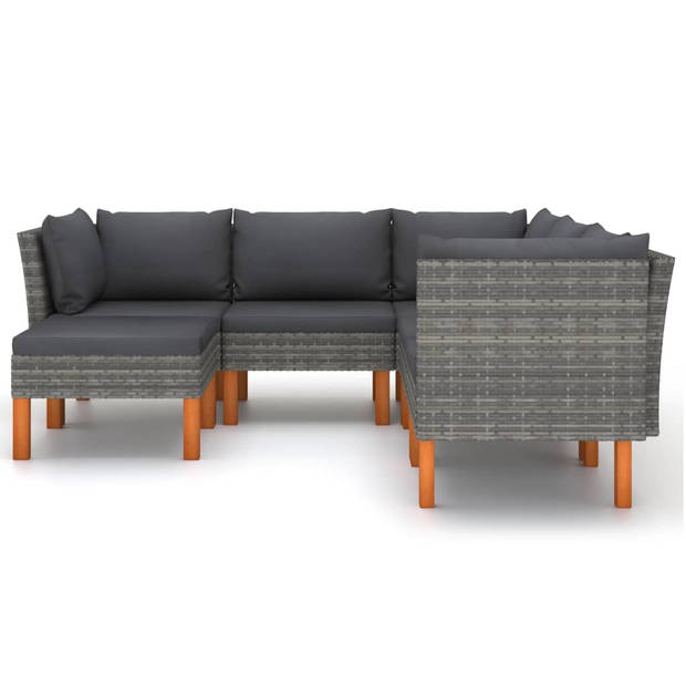 vidaXL 6-delige Loungeset met kussens poly rattan grijs