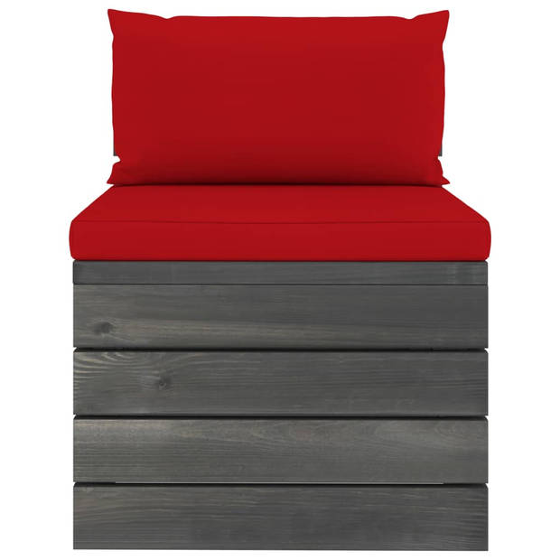 The Living Store Pallet Tuinset - Massief grenenhout - Rood kussen - Modulair