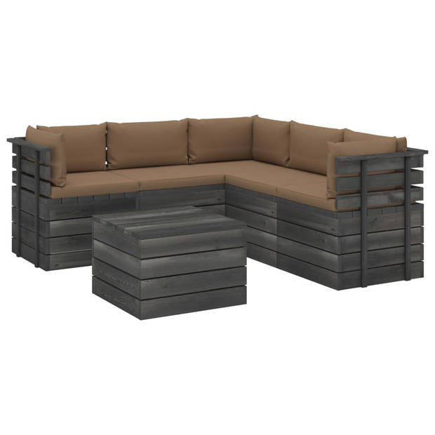 The Living Store Pallet Loungeset - Tuinmeubelset - Grenenhout - Taupe kussens - Modulair design
