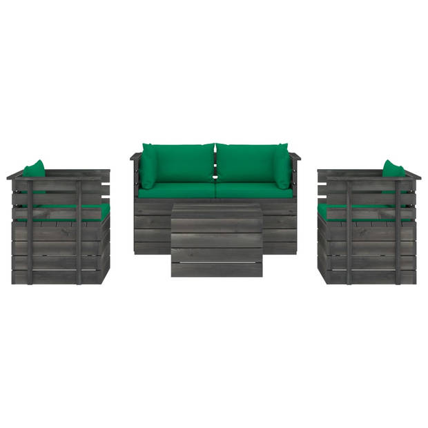 vidaXL 5-delige Loungeset met kussens pallet massief grenenhout