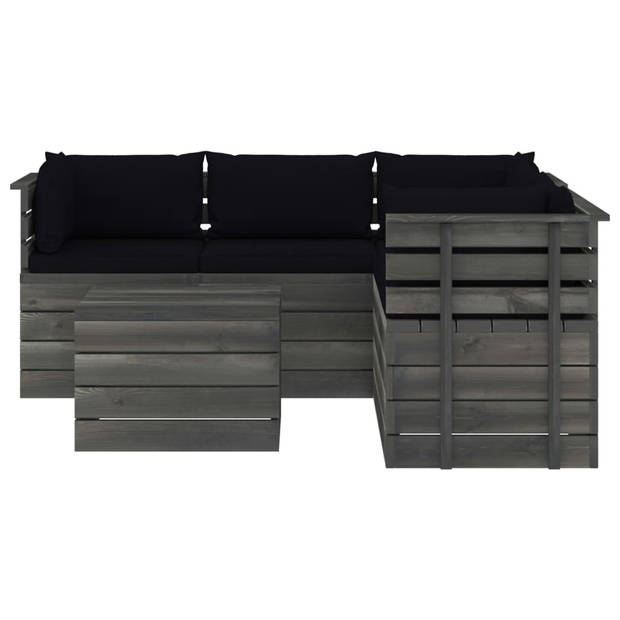 The Living Store Pallet Tuinset - Grenenhout - Zwart - Modulair - 60x65x71.5cm - 65x65x71.5cm - 60x60x41.5cm