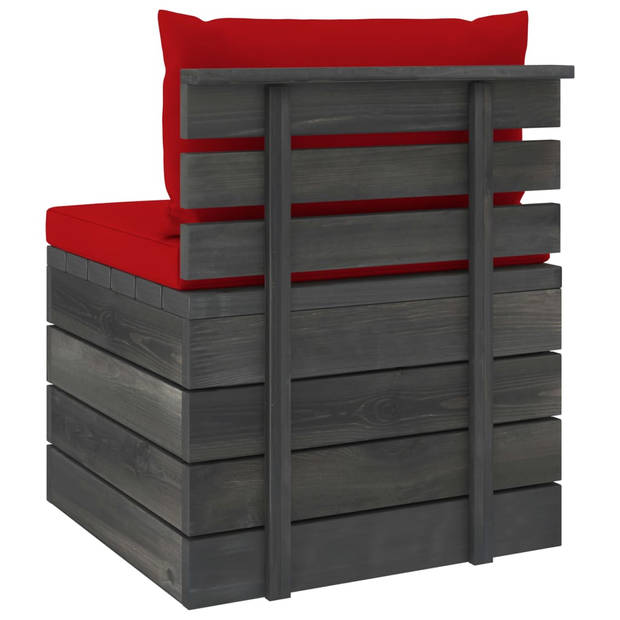 The Living Store Pallet Tuinset - Massief grenenhout - Rood kussen - Modulair