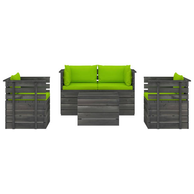 vidaXL 5-delige Loungeset met kussens pallet massief grenenhout