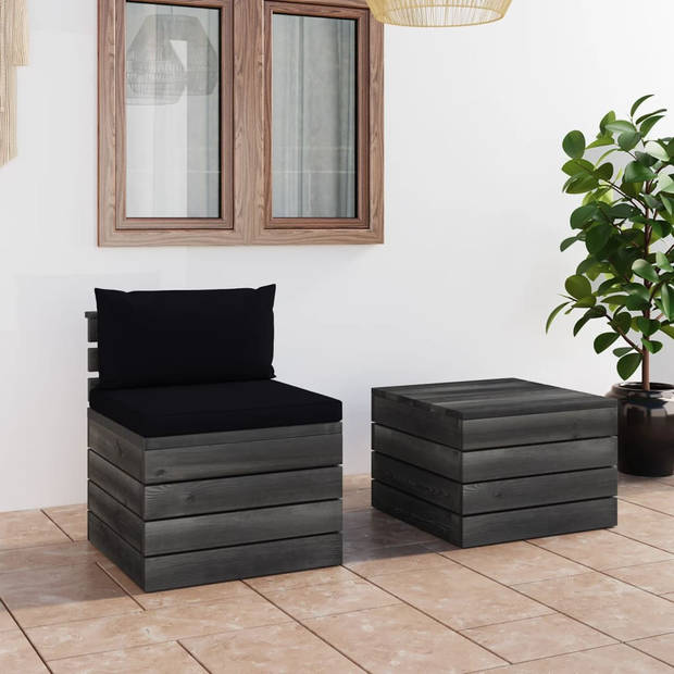 vidaXL 2-delige Loungeset met kussens pallet massief grenenhout